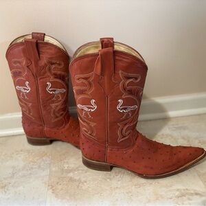 Men Red Ostrich Leather Cowboy Boots -made in Mexico